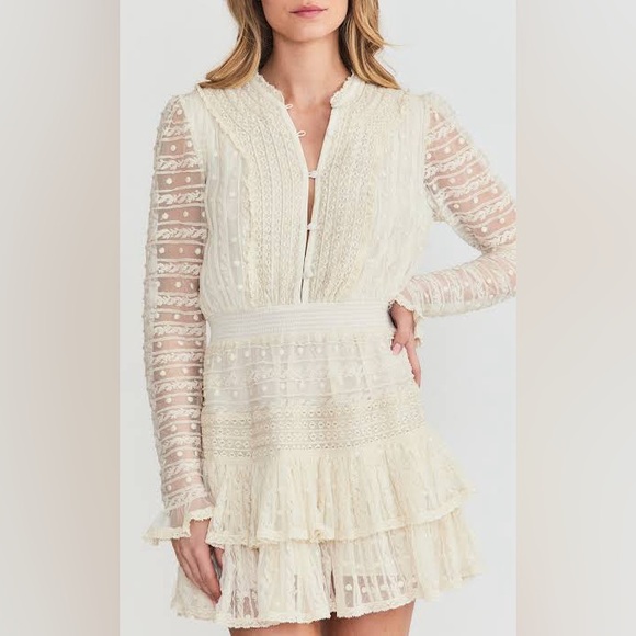 Loveshackfancy Elio Cream Lace Tulle Long sleeve Mini Dress